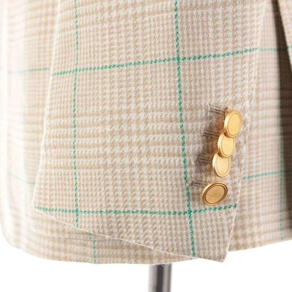 Sartorio Kiton NWT Wool/Linen Sport Coat Size 50R 40R US Beige/White/Green Plaid